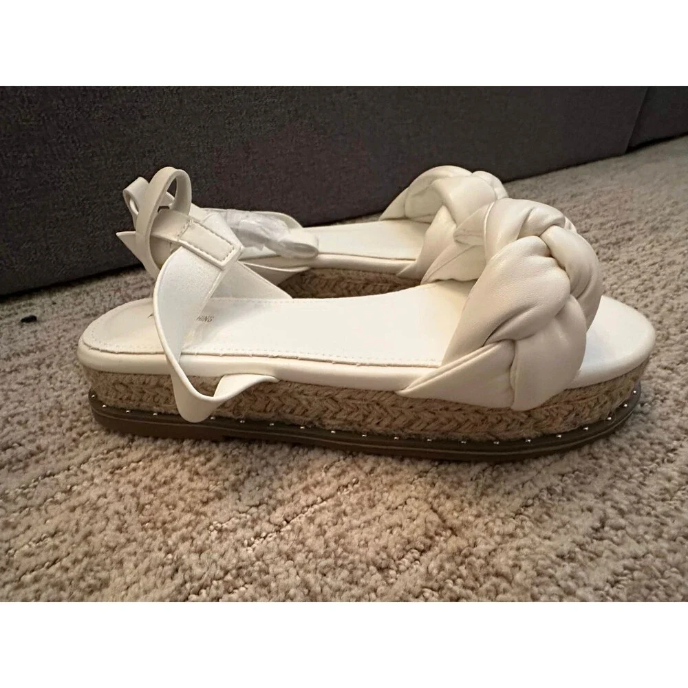 PrettyLittleThing White Espadrille Platform Sandals Summer Coastal Size 7 NWT